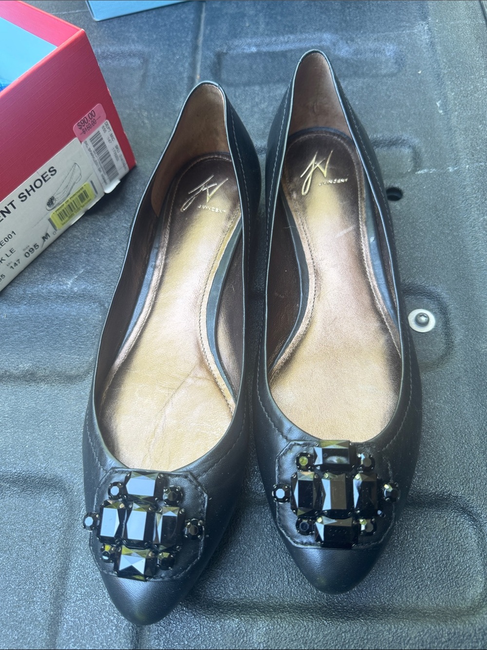 Kurt Geiger Black Jeweled Leather Ballet Flats